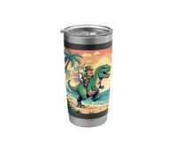 Pixel Leprechaun T Rex Unicorn Beach Retro 8 Bit Sunset Art Stainless Steel Insulated Tumbler