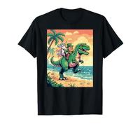 Pixel Leprechaun T Rex Unicorn Beach Retro 8 Bit Sunset Art T-Shirt