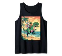 Pixel Leprechaun T Rex Unicorn Beach Retro 8 Bit Sunset Art Tank Top