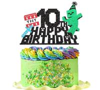 Pixel Miner Happy 10th Birthday Cake Topper - Glitter Mining Video Game Craft Cake Picks Kids Happy Birthday Party Supplies Cake Decorations for 10 Years Old Boys Girls