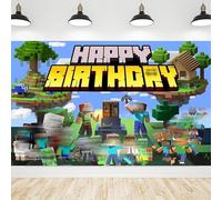 Pixel Miner Theme Birthday Background, Miner Style Game Banner, Photo Backgrounds, Birthday Decoration for Children, Boys, Home Party Decoration Background, 150 x 100 cm