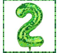 Pixel Number Balloons, 40 Inch Green Large Foil Balloons Game Theme Party Decorations for Anniversary Birthday Kids Boys Girls (Number 2)