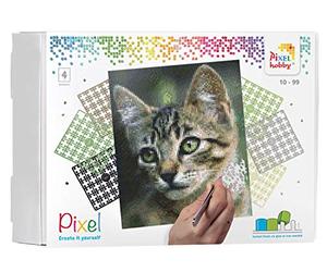 Pixel P090034 gift box cat, picture approx. 20.3 x 25.4 cm, easy plug-in system, no ironing or gluing, stones made of bioplastic, ideal for children