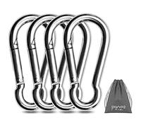 Pixel Panda 3.1 Inch Heavy Duty Gym Carabiner Load 1000lbs, 4 Pack Large Carabiner Clips 304 Stainless Steel,Carabiner for Fitness Attachment, Gym, Outdoor, Swing, Hammock, Hiking