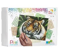 Pixel Pracht Creatives Hobby P090028 Mosaic Gift Box Tiger Image Approx. 25.4 x 20.3 cm, Easy Plug-In System, No Ironing or Gluing, Organic Plastic Stones Ideal for Children