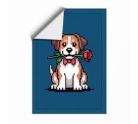 Pixel Pup with Rose Retro Unframed Wall Art Print A4 (29.7×21cm), Wall Decor for Living Room, Bedroom, Office & Home, Art Gift