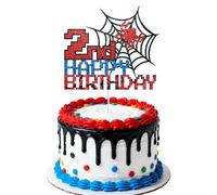 Pixel Spider Birthday Cake Topper, Glitter Spider Web Happy Birthday Cake Topper for Boys Girls Themed Party Favors & Decoration Supplies (2nd)