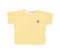 Pixel Strawberry Vichy Woven Blouse- unisex- Bobo Choses- Kids Short Sleeve T-Shirts- Yellow- 12 M- Kids 12 M
