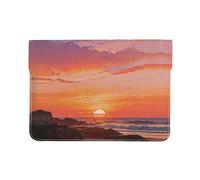 Pixel Sunset Art Leather Laptop Sleeve 13 Inch-Pu Leather Protective Case For Macbook, Slim Computer Bag For Daily Travel