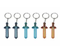 Pixel Sword Keychains, 8-Bit Style Gaming Accessories, Mining Swords, 6 Pack