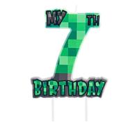 Pixel Themed 7th Birthday Candle, Pixel Style Number 7 Cake Topper, Game Themed for Boys Girls Party Anniversary Decorations, Dynamite Video Game Birthday Candle
