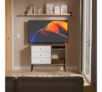 Pixel TV Unit White & Vintage Oak 2 Shelves 3 Drawers 97cm