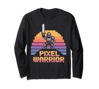 Pixel Warrior - Knight Holding Sword Retro Pixel Art Long Sleeve T-Shirt
