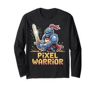 Pixel Warrior - Knight Holding Sword Retro Pixel Art Long Sleeve T-Shirt