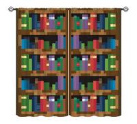 Pixelated Bookshelf Curtain for Kids, Shelf with Books in Pixel Art Style Game Concept Blackout Rod Pocket Window Treatments Drapes for Girls Boys Bedroom Playroom 55x63in