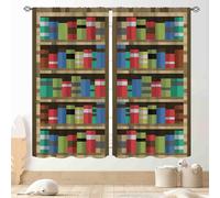 Pixelated Bookshelf Curtains, Pixel Print Game Theme Anime Bookcase Educational Window Drapery Treatments for Kids Boys Girls Teen Bedroom Living Room Classroom Nursery, 84"x63" Inch