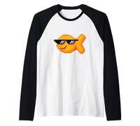 Pixelated Goldfish Cracker With Thug Pixel Sunglasses Raglan Baseball Tee