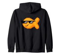 Pixelated Goldfish Cracker With Thug Pixel Sunglasses Zip Hoodie
