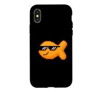 Pixelated Goldfish Snack With Thug Pixel Sunglasses Case for iPhone X/XS
