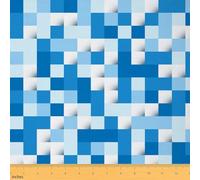 Pixelated Grid Fabric by The Yard,Plaid Gamepad Geometric Square Indoor Fabric,Pixel Lattice Video Games Soft Polyester No Stretch Fabrics Sewing Lovers,Blue White 1 Yard 36"x59"
