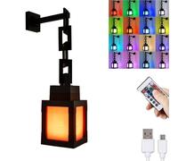 Pixelated Lantern Night Light,16-Color LED Wall Mood Lamp with Remote Control, Rechargeable Bedside Lamp for Boys' Rooms, Game Room Decor, Gifts for Boys