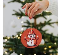 Pixelated Snowman Ceramic Christmas Ornaments - 2.8 Inch Round Double-Sided Xmas Tree Decorations with Gold Ribbon for Home Holiday Decor, Gift for Family & Friends