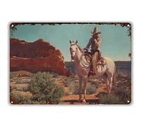 PIXELDERMA My Heroes Have Always Been Cowboys Tin Sign Western Decor Metal Horse Poster,Man Ride Horse on Grass,Decoration for Garage Bar Pub