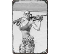 PIXELDERMA Vintage Metal Tin Signs Army Sexy Girl Pin Up Girl Sign Sexy Lady Military Decor A female sniper in a bikini world war Poster Retro antique for Garage Kitchen Home Bar Pub Art decoration