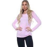 PixelKnit® Ladies Long Sleeve Crew Neck Plain Top Stretchy Casual Summer T-Shirts Slim fit Tee Tops (Baby Pink, 8-10)