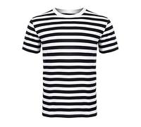 PixelKnit® Men Women's Striped Cotton T-Shirt - Unisex Crew Neck Short Sleeve Stripes T-Shirt Casual Summer Top (Black-White, Large)