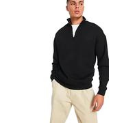 PixelKnit Mens Half Quarter Zip Sweatshirt Cotton Fleece Pullover Jumper with Funnel Neck, Casual Warm Brushed Lining Top Long Sleeve Relaxed Fit Everyday Wear Sweater (Black, XL)
