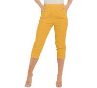 PixelKnit® Women Cherry Berry Capri 3/4 Trousers, Ladies Elasticated Cotton Stretch Cropped Bottom Pants (Mustard, 10)