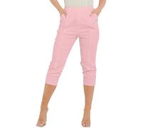 PixelKnit® Women Cherry Berry Capri 3/4 Trousers, Ladies Elasticated Cotton Stretch Cropped Bottom Pants (Baby Pink, 18)
