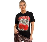 PixelKnit® Womens Short Sleeve Cherry Graphic Print Baggy T-Shirt - Ladies Summer Casual Wear Fashion Tees Top (Cherries Leopard Black, 20-22)