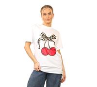 PixelKnit® Womens Short Sleeve Cherry Graphic Print Baggy T-Shirt - Ladies Summer Casual Wear Fashion Tees Top (Cherry Bow White, 8-10)