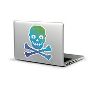 Pixellated Skull And Crossbones Laptop Sticker (blue And White) Sticker