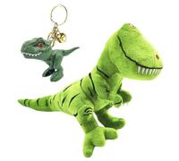PixelPlush Dinosaur Plush Toy with T-Rex Keychain Set 40cm Soft Stuffed Dinosaur Plushie & Keyring for Kids Boys Girls Gifts, Birthday Party & Travel Accessories