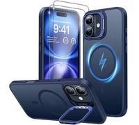PIXFAB Case for iPhone 13 Pro with 2 x Screen Protector Tempered Glass, Compatible with MagSafe Wireless Charging, [Kick-Stand] Translucent Shockproof Protection [Anti-Scratch] Phone Cover Blue