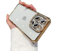 PIXFAB Case for iPhone 16, Diamond Glitter Phone Case [Ultra Slim] Scratch Resistant Sparkle Bling Gel Rubber Soft Skin Silicone [Protective Case] Clear Cover for iPhone 16 - Gold