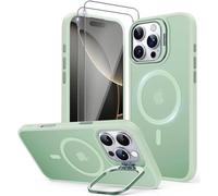 PIXFAB Case for iPhone 16 Pro with 2 x Screen Protector Tempered Glass, Compatible with MagSafe Wireless Charging, [Kick-Stand] Translucent Shockproof Protection [Anti-Scratch] Phone Cover Green