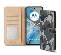 PIXFAB Case for Motorola G75 with 2 x Screen Protector Tempered Glass, Leather Wallet Phone Case, Magnetic Book Flip Folio Cover [RFID Protection & Card Slots] and [Kickstand] Case Cover - Camouflage