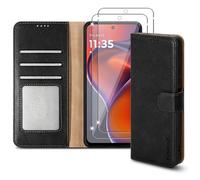 PIXFAB Case for Motorola Moto G17 / G15, Leather Wallet Phone Case [with Screen Protector], Magnetic Book Flip Folio Cover [RFID Protection & 3 Card Slots] [Kickstand] for Moto G17 / G15 - Black