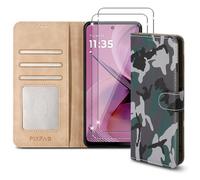 PIXFAB Case for Motorola Moto G55 with 2 x Screen Protector Tempered Glass, Leather Wallet Phone Case, Magnetic Book Flip Folio Cover [RFID Protection & Card Slots] and [Kickstand] - Camouflage