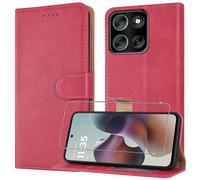 PIXFAB Case for Motorola Moto G67 / G77, Leather Wallet Phone Case [with Screen Protector], Magnetic Book Flip Folio Cover [RFID Protection & 3 Card Slots] [Kickstand] for Moto G67 / G77 - Pink