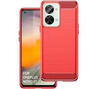 PIXFAB Case For OnePlus Nord 2T, [Slim Fit] Shockproof Brushed Carbon Fibre [Protective Case] Cover, Gel Rubber Phone Case For One Plus Nord 2T - Red