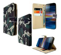 PIXFAB Case For Sony Xperia 10 Plus (6.5"), Leather Wallet Case, Premium Magnetic Protective Phone Cover With Viewing Stand With Screen Protector - Camouflage Army Military Print