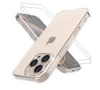 PIXFAB Clear Case for iPhone 16 Pro with 2 x Screen Protector Tempered Glass, Shockproof [Ultra Slim] Scratch Resistant Gel Rubber Silicone [Protective Case] Cover for iPhone 16 Pro