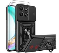 PIXFAB for Honor 200 Smart Case with 2 x Screen Protector Tempered Glass, Shockproof Case with Camera Lens Protection, Protective Ring Armour Phone Cover [Kickstand], Shock Absorption Case - Black