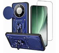 PIXFAB for Honor Magic8 Lite/Magic 8 Lite Case with 1 x Screen Protector Tempered Glass, Shockproof Case with Camera Lens Protection, Protective Ring Armour Phone Cover with [Kickstand] - Blue