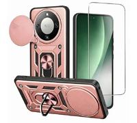 PIXFAB for Honor Magic8 Lite/Magic 8 Lite Case with 1 x Screen Protector Tempered Glass, Shockproof Case with Camera Lens Protection, Protective Ring Armour Phone Cover with [Kickstand] - Rose Gold